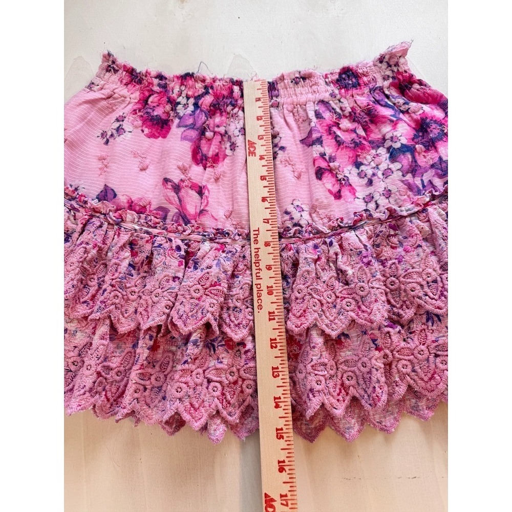 Loveshackfancy Cairo SkirtGarden Glow Pink Large Floral Mini Tiered Ruffled - Picture 8 of 11